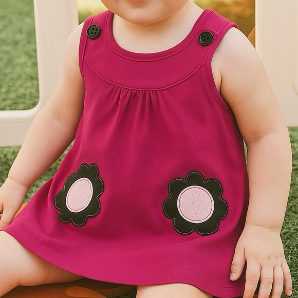 Pink Baby Swing Dress with Brown Flowers - Picture 1 of 8